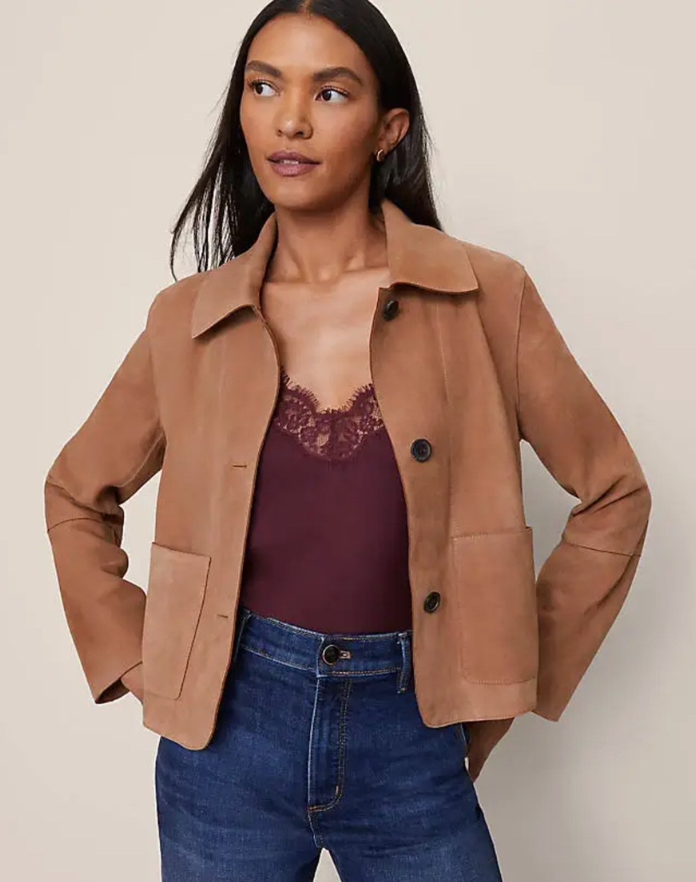 Ann Taylor Studio Collection Suede Collared Jacket Toasty Camel NWT $449 Size S